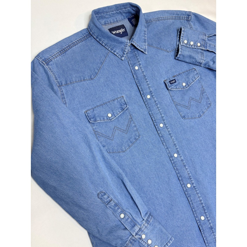 Wrangler Mens Western Denim Shirt Blue Pearl Snap Long Sleeve MS7127D XL